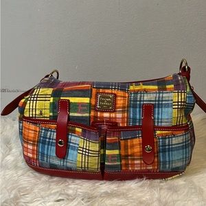 Dooney & Burke Madras Ant Picnic Patch Work Handbag.